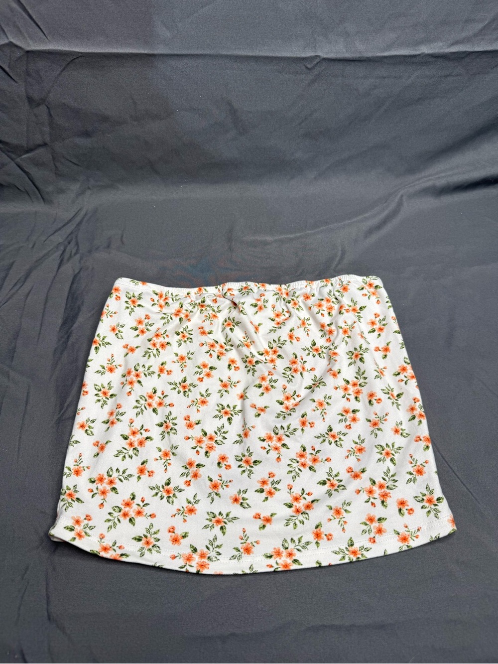 Orange and White Floral Strapless Tube Crop Top Size Small